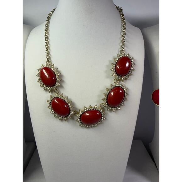 3 holiday red statement bib flower floral bling enamel necklaces bundle lot - Picture 4 of 13